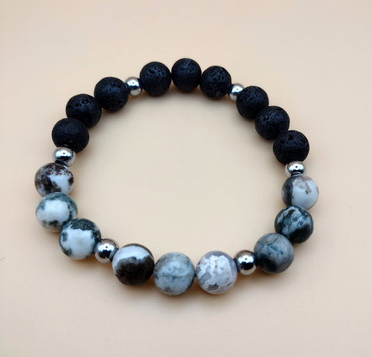 Tree Agate and Lava Beads Bracelet