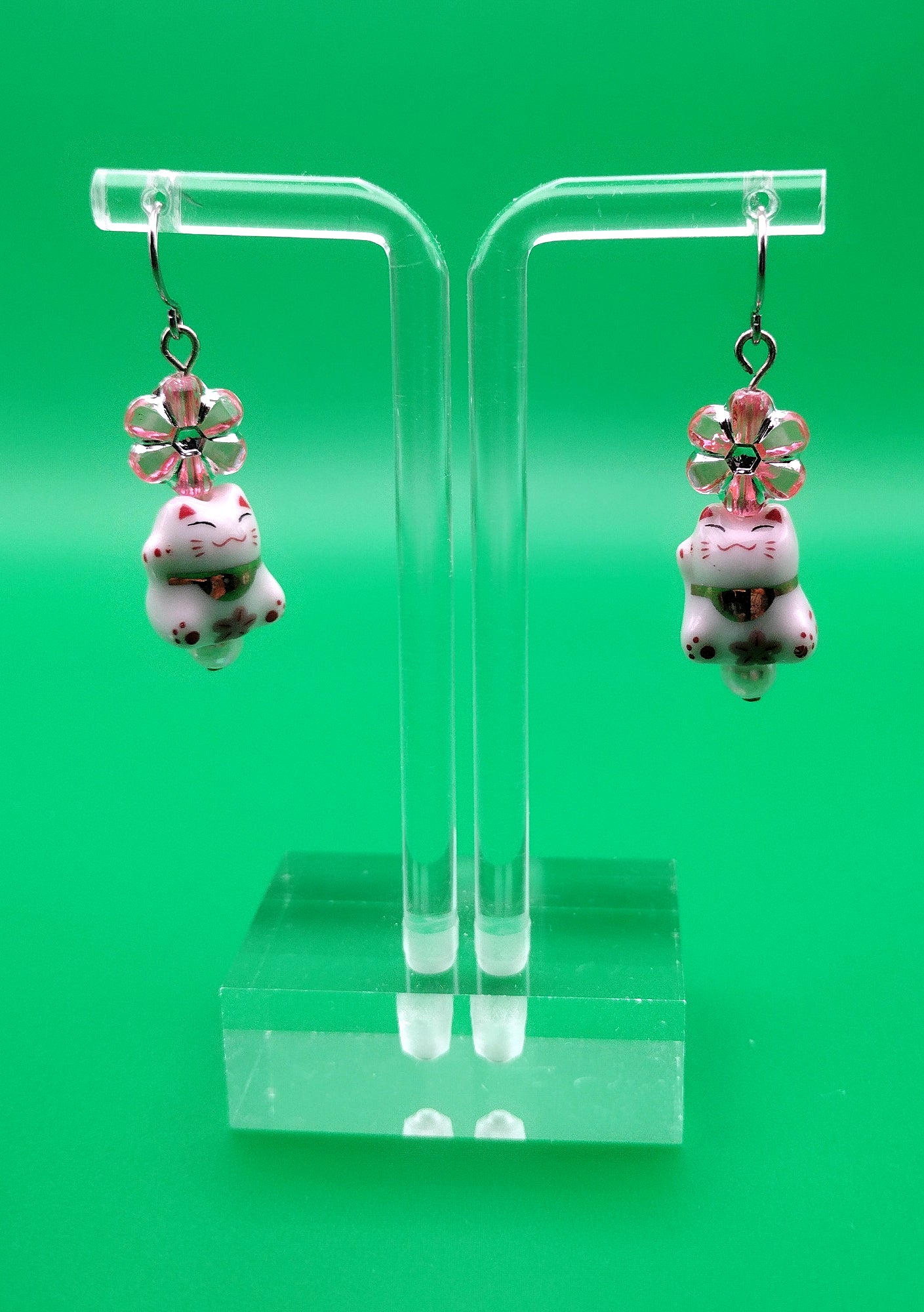 Animal Floral Earrings - Bunny or Lucky Cat