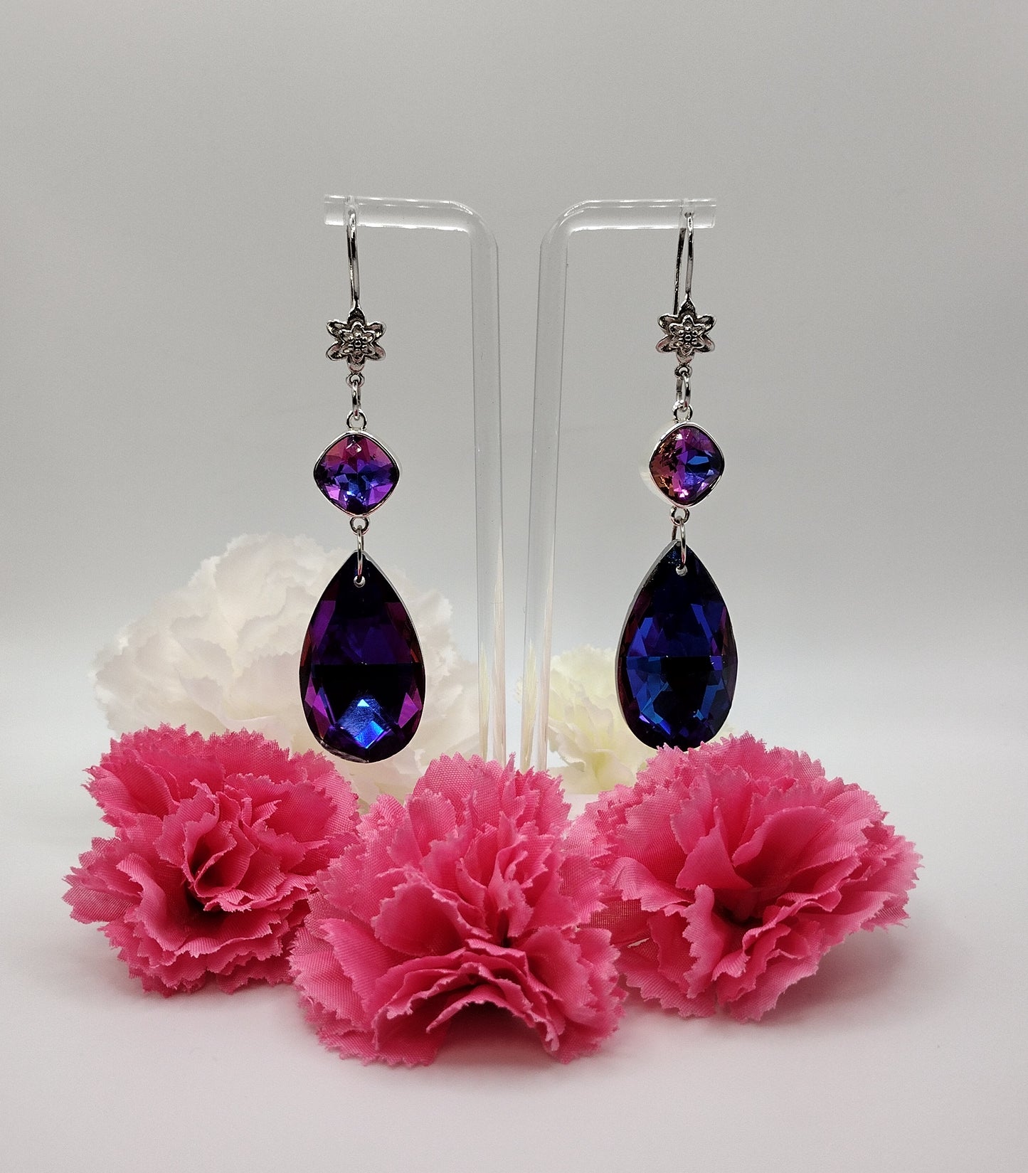 Midnight Bloom Crystal Drop Earrings