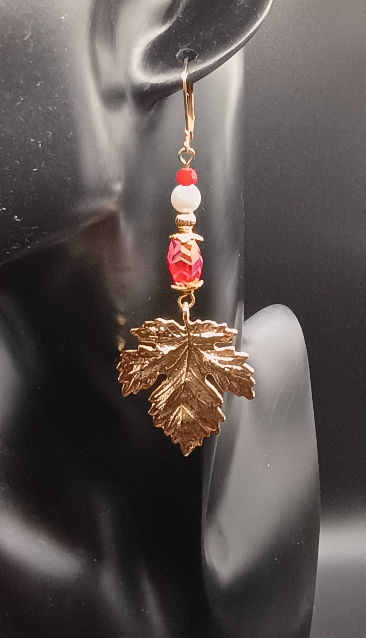 Crimson & Gold Leaf Necklace & Earring Set