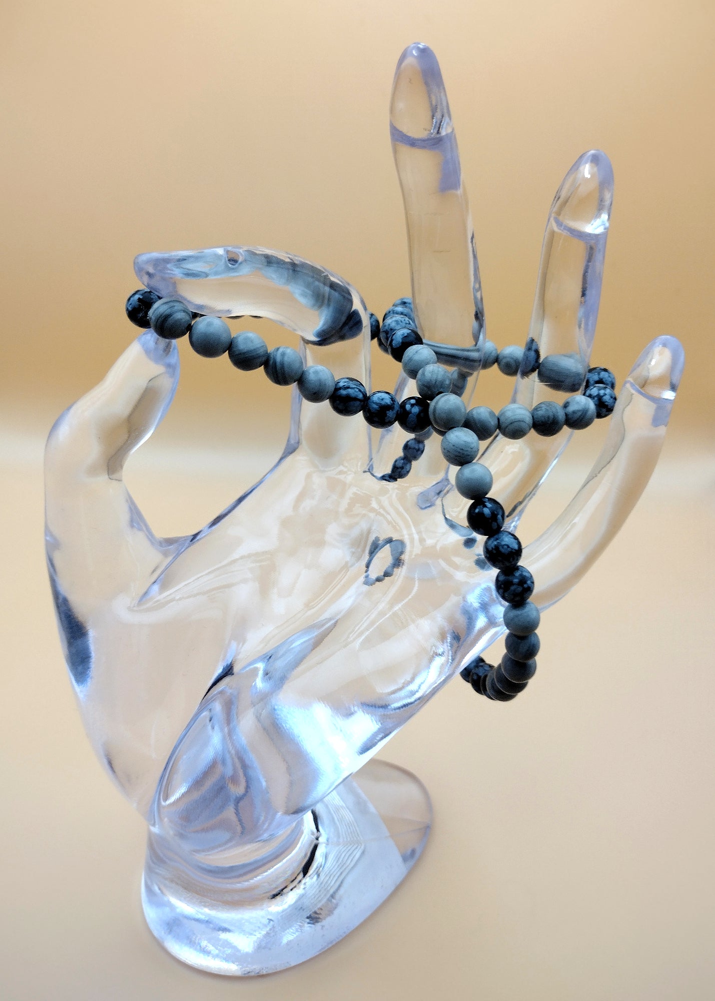 Snowflake Obsidian & Silver Line Jasper Bracelets