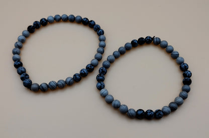 Snowflake Obsidian & Silver Line Jasper Bracelets