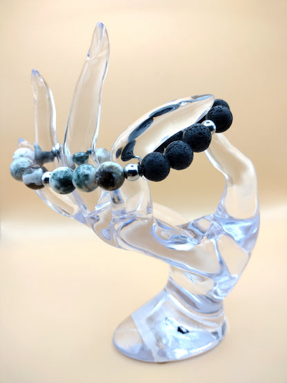 Tree Agate and Lava Beads Bracelet
