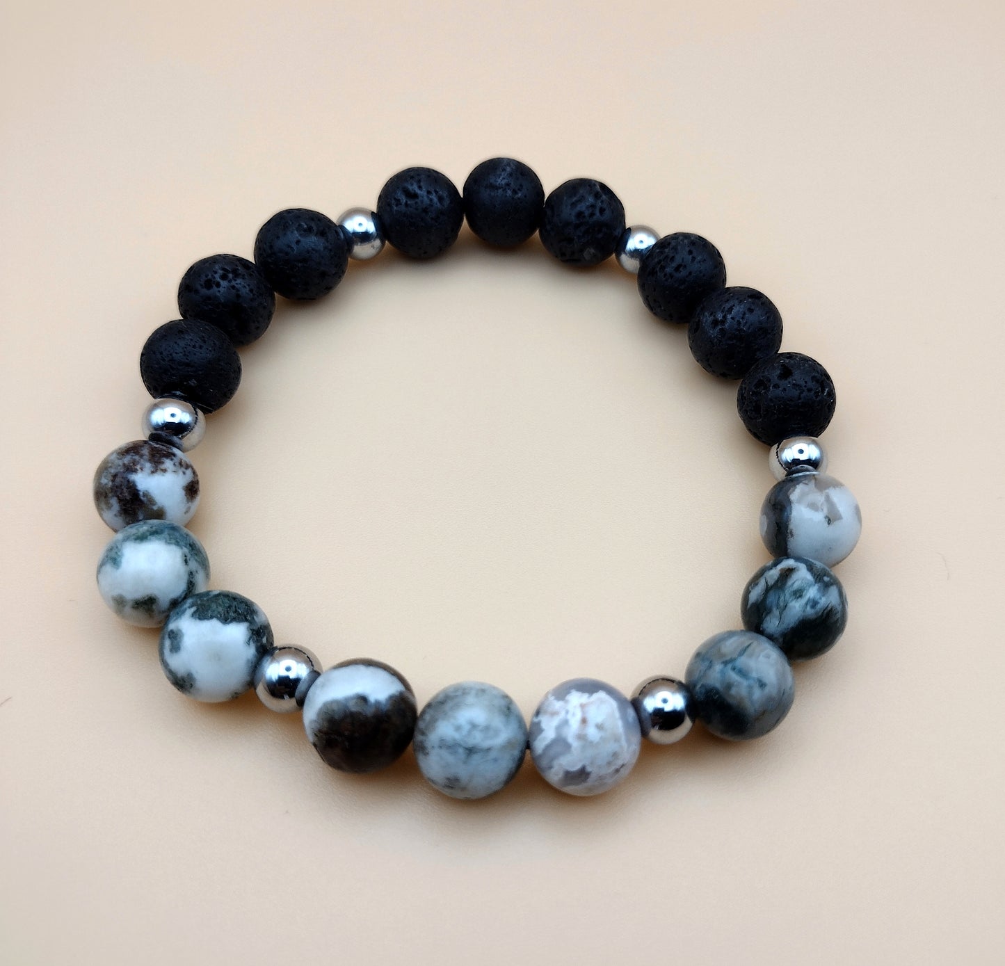 Tree Agate and Lava Beads Bracelet