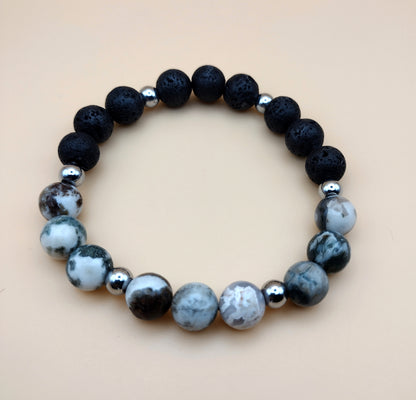 Tree Agate and Lava Beads Bracelet