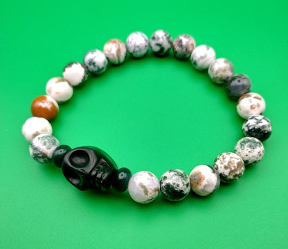 Skull & Tree Agate Bracelet