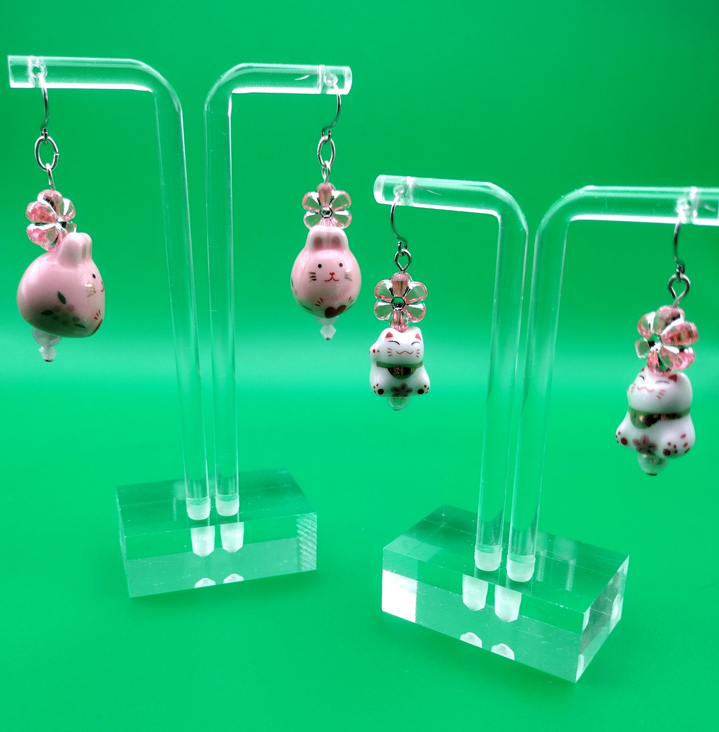 Animal Floral Earrings - Bunny or Lucky Cat