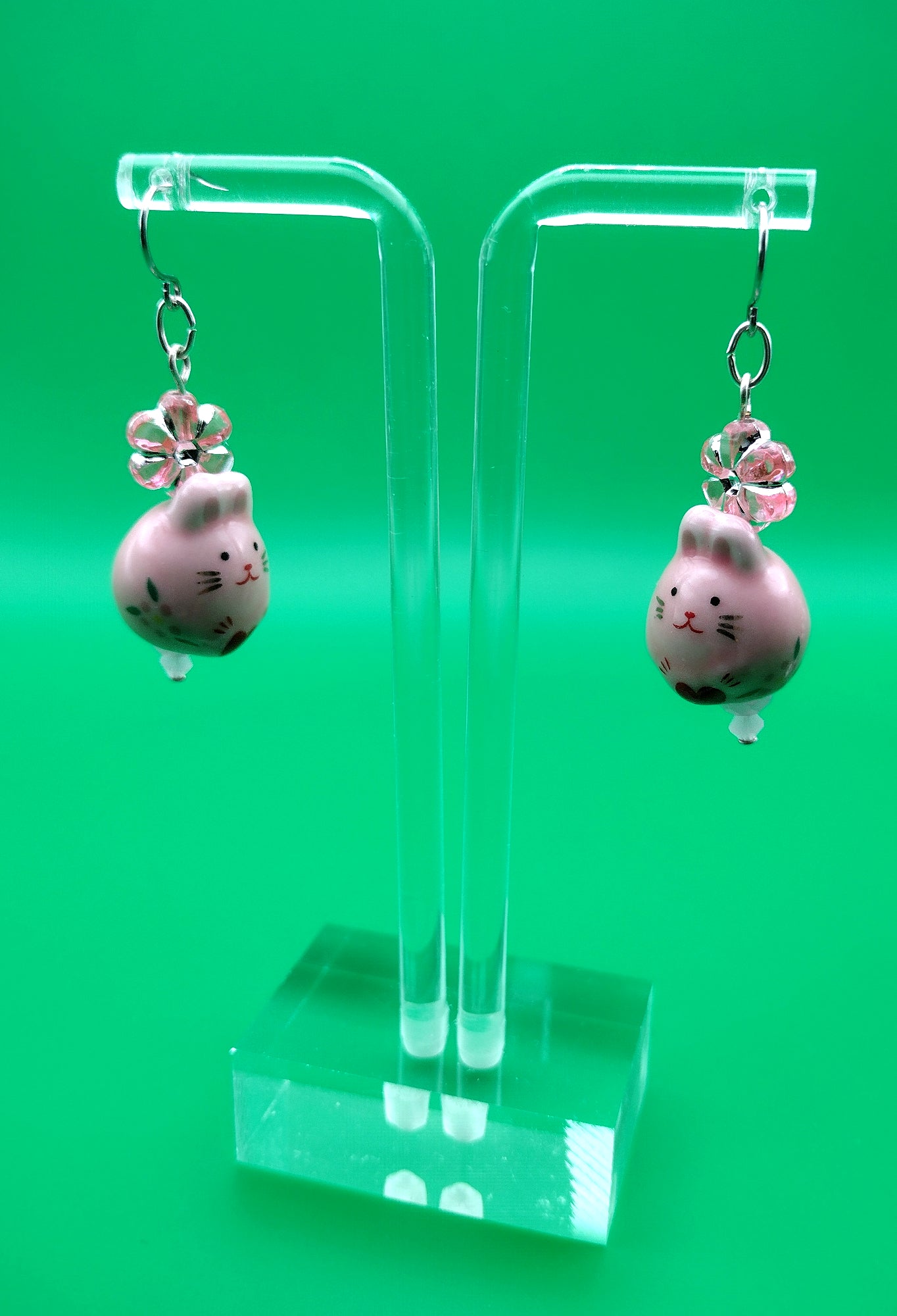 Animal Floral Earrings - Bunny or Lucky Cat