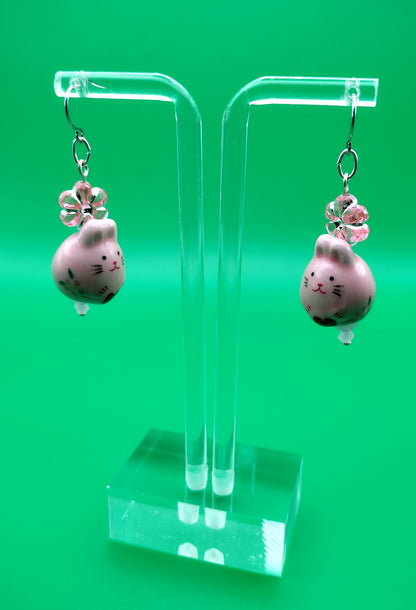 Animal Floral Earrings - Bunny or Lucky Cat