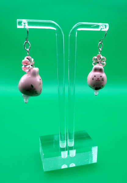 Animal Floral Earrings - Bunny or Lucky Cat
