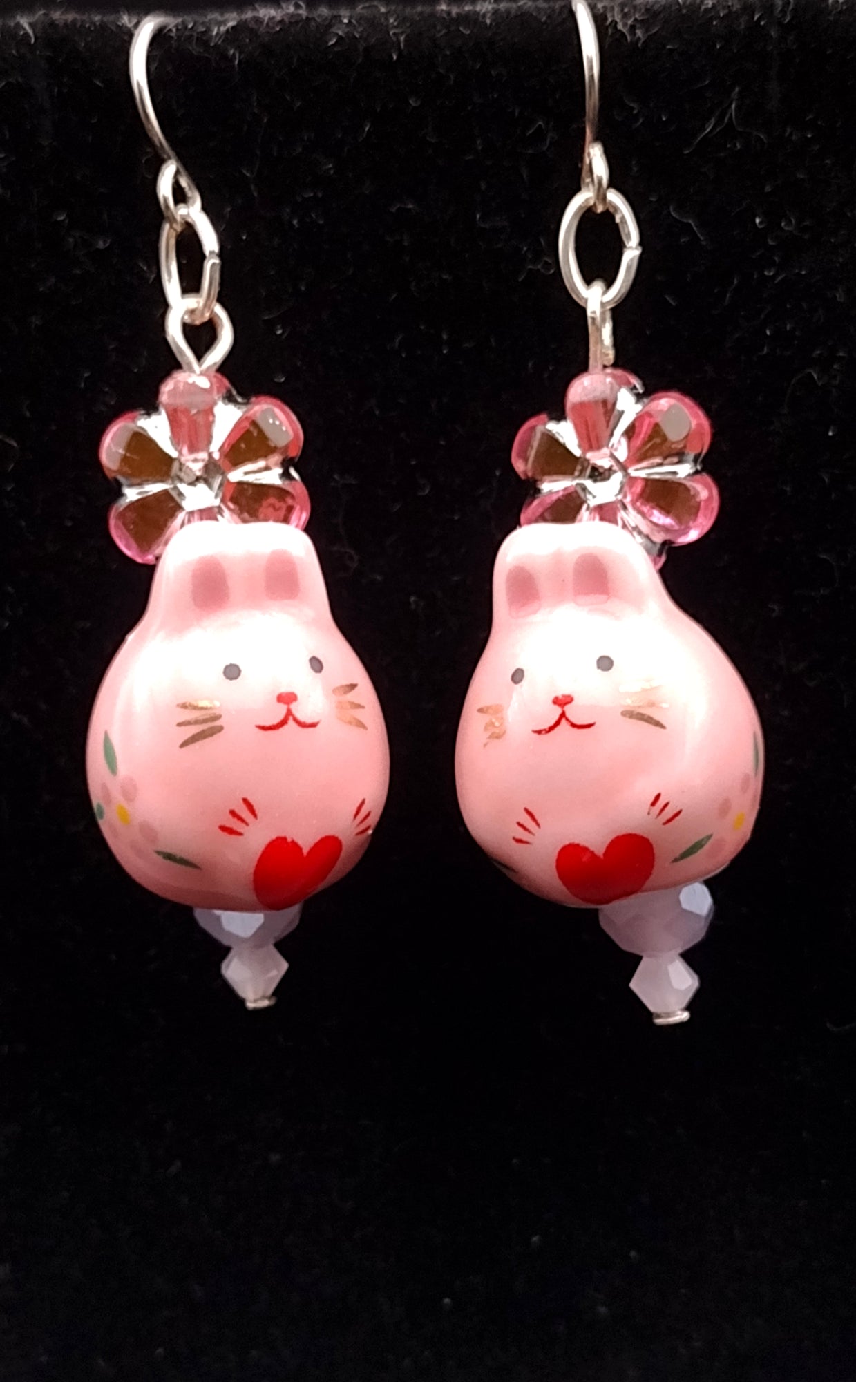 Animal Floral Earrings - Bunny or Lucky Cat