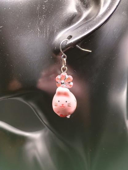 Animal Floral Earrings - Bunny or Lucky Cat