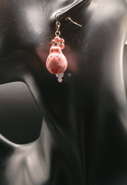 Animal Floral Earrings - Bunny or Lucky Cat