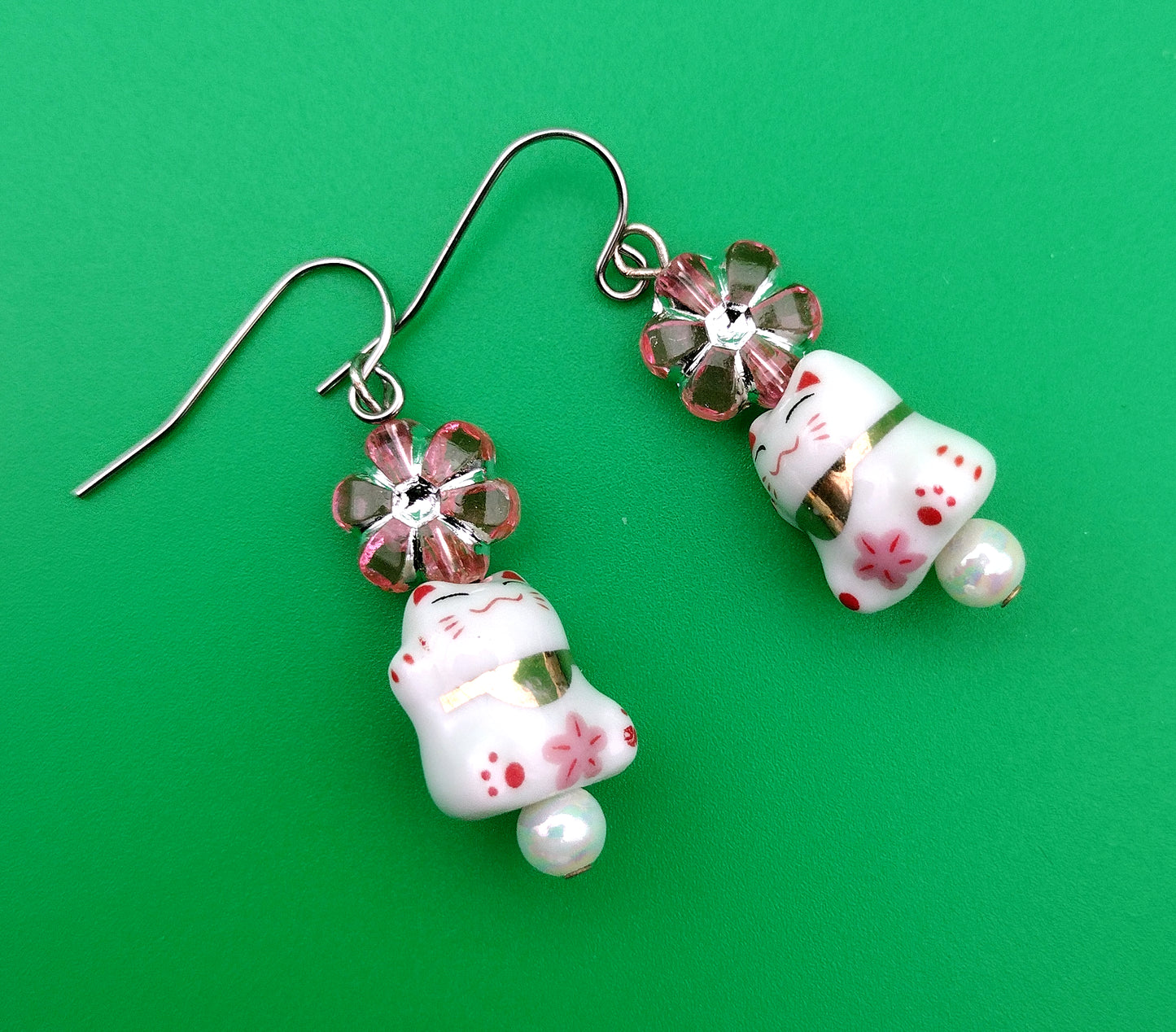 Animal Floral Earrings - Bunny or Lucky Cat