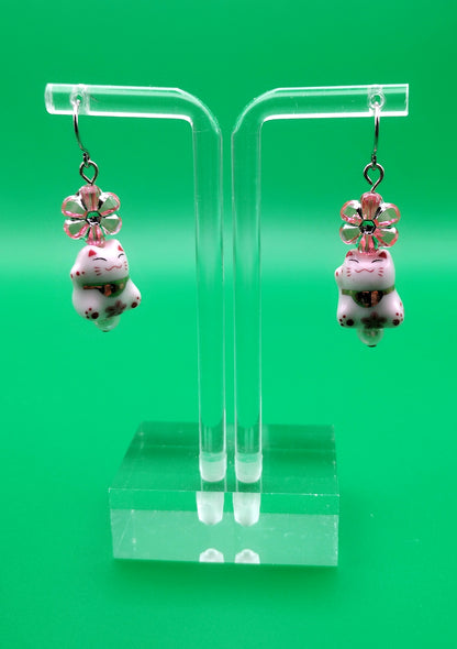 Animal Floral Earrings - Bunny or Lucky Cat