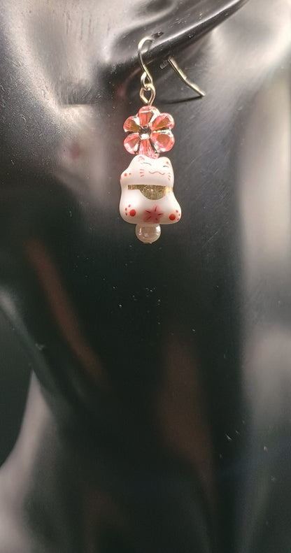 Animal Floral Earrings - Bunny or Lucky Cat