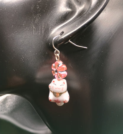 Animal Floral Earrings - Bunny or Lucky Cat