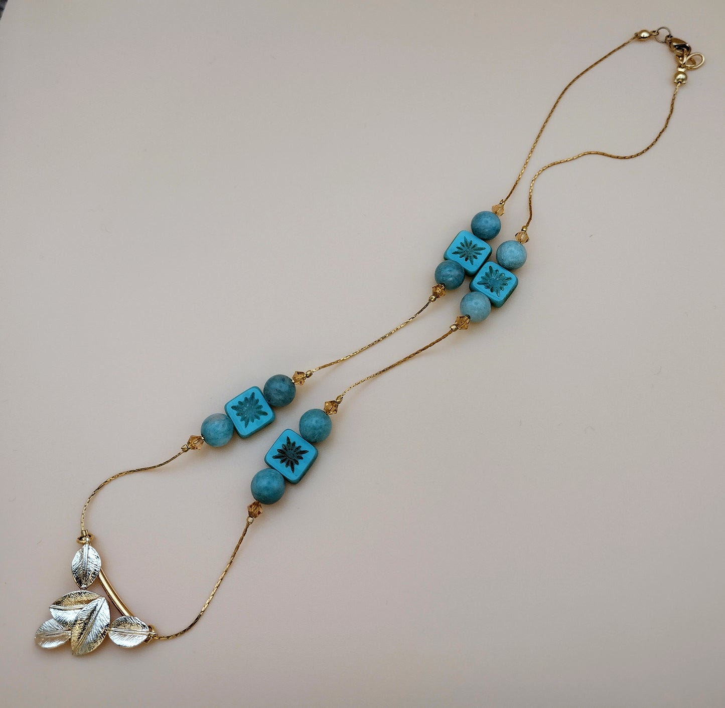 Floating Amazonite & Leaves Necklace