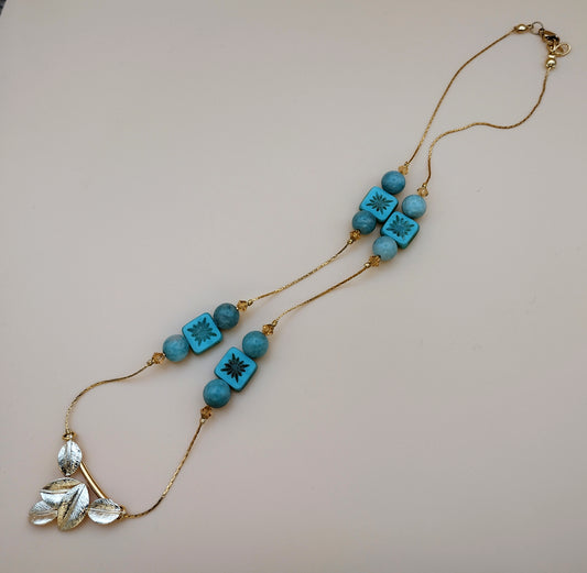 Floating Amazonite & Leaves Necklace