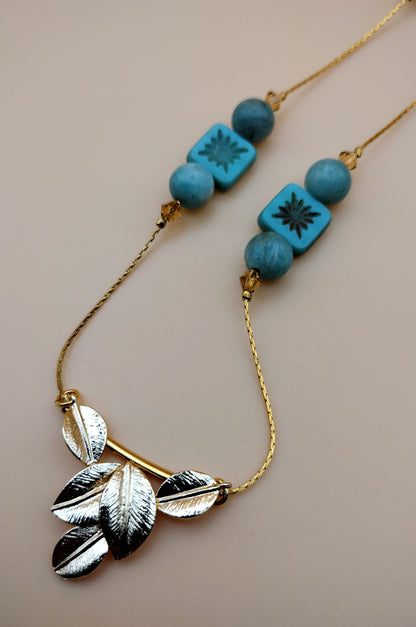 Floating Amazonite & Leaves Necklace