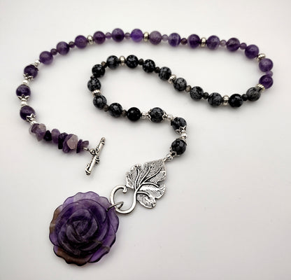 Amethyst Rose Toggle Necklace