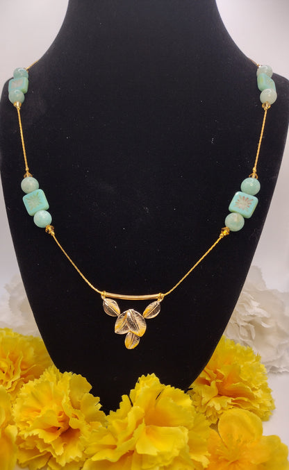 Floating Amazonite & Leaves Necklace
