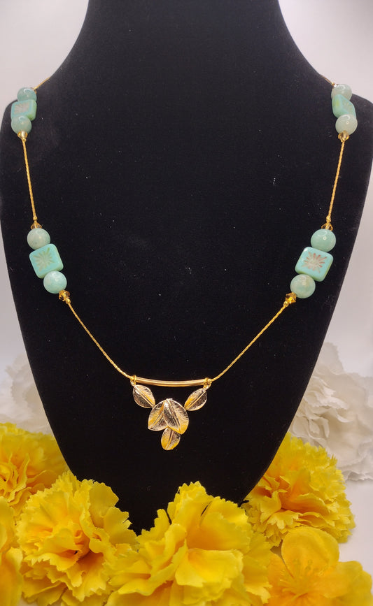 Floating Amazonite & Leaves Necklace